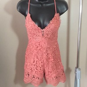 Missguided Crochet Romper Dusty Rose Pink Size 4